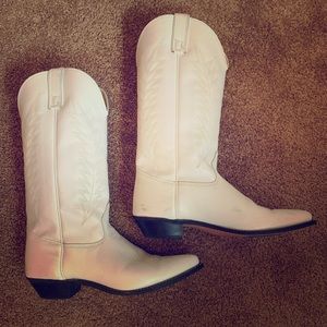 White Genuine Leather Cowboy Boots
